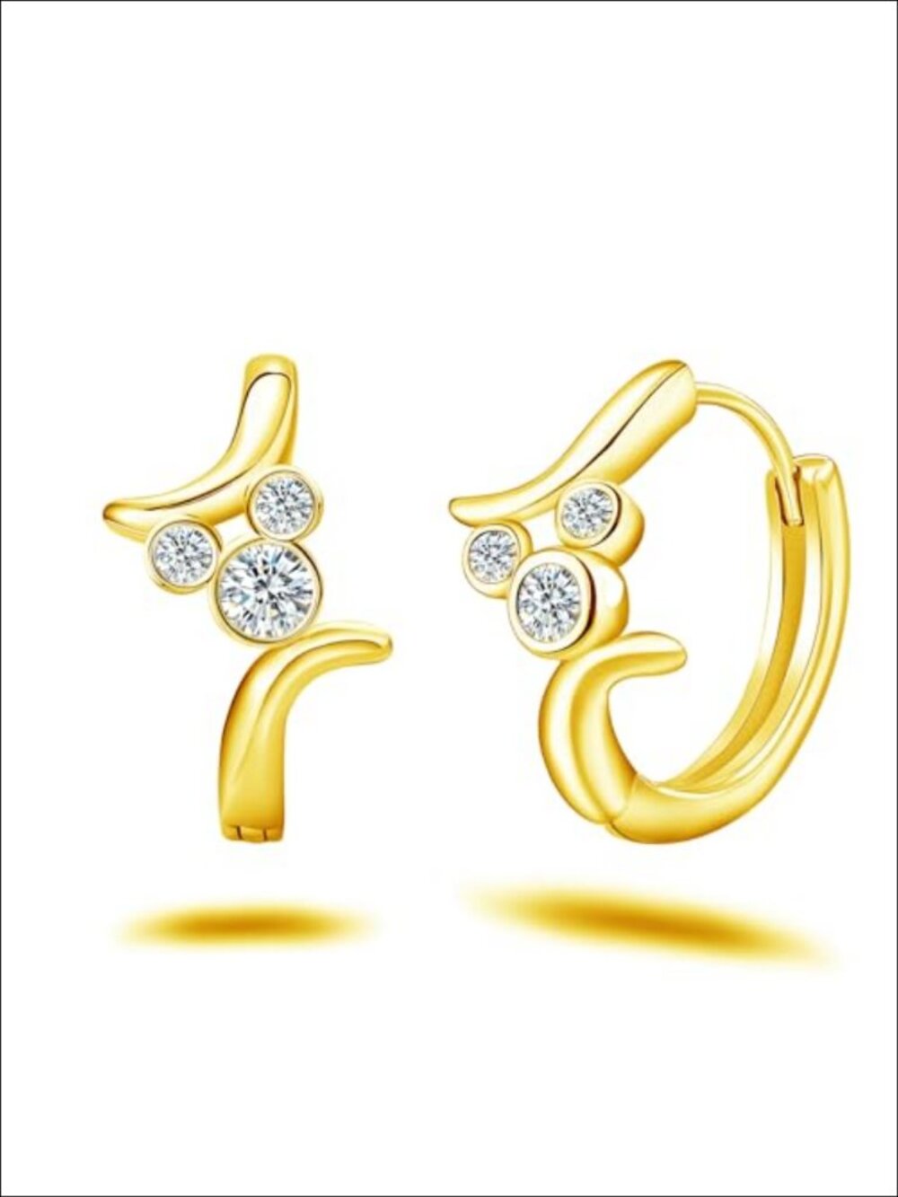 Mouse Hoop Earrings Gold Plated Sterling Silver Cubic Zirconia Huggie